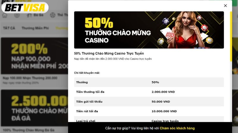 Khuyến mãi chào mừng Casino BETVISA