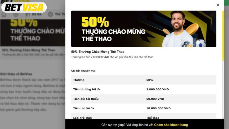 Khuyến mãi chào mừng thể thao BETVISA